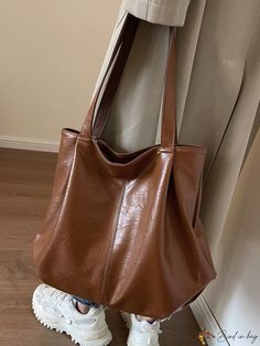 Bird in Bag - Minimalist Genuine Leather Large Capacity Tote Bag for Women Solid Color Everyday Bags For Fall, Everyday Solid Color Bags For Fall, Everyday Fall Solid Color Bags, Everyday Solid Color Fall Bags, Brown Solid Color Satchel Shoulder Bag, Brown Solid Color Tote Bag, Brown Shopping Bags With Solid Color, Everyday Leather Bag With Solid Color, Brown Bags For Shopping