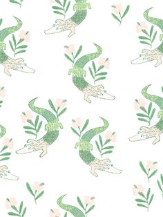 an image of a pattern with alligators and flowers on the backgroung