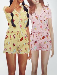 two women in pajamas are standing next to each other