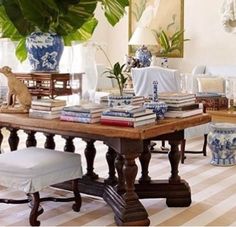 a living room filled with furniture and a large green plant in the middle of it