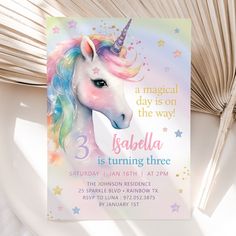 a birthday card with a unicorn on it