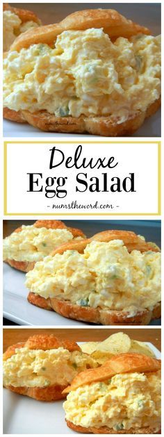 an egg salad is shown in three different pictures