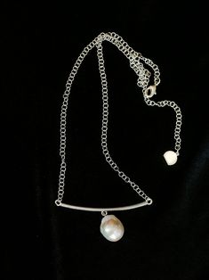 Metal: 925 Sterling Silver Plated On Brass Pearl: Freshwater Baroque Pearls Length: 54cm Sliver Earrings, Baroque Pearl Pendant, Slider Necklace, Gemstone Beaded Necklace, Gemstone Beaded Bracelets, Pearl Pendant Necklace, Pearl Gemstone, Enamel Earrings, Engraved Necklace