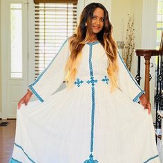 Ethiopian, Eritrian Dress One Size 100%Cotton. White Floor-length Kaftan For Spring, White Floor-length Spring Kaftan, White Fitted Long Dress Kaftan, White Fitted Maxi Kaftan, Traditional Women Dress, Traditional Women, Blue Green Dress, Red Black Dress, Black Cotton Dresses