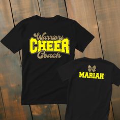 Custom Cheer Coach Shirt Glitter | Custom Cheer Coach tshirt | Glitter Cheer Coach Shirt | Custom Sparkly Cheer Coach Tee *This custom shirt is handmade with professional vinyl. *Our shirts are unisex and are true to size! *In the photo's you will be able to see the custom options in regards to color that you may choose from. *We use 100% cotton shirts. The glitter material does not wash off and will last through multiple washes.  *If your shirt color is out of stock we will contact you as soon as possible to see if you would like to change shirt colors. By purchasing from us you agree to the following statements: *Due to the custom nature of this item we do not accept exchanges or refunds. *We are also not responsible for lost packages. Please contact your local post office for lost packa Cotton Glitter Short Sleeve Tops, Short Sleeve Tops With Glitter Print For School Spirit, School Spirit Tops With Glitter Print For Cheerleading, School Spirit Short Sleeve Top With Glitter Print, Short Sleeve Top With Glitter Print For Cheerleading, School Spirit Glitter Print Short Sleeve Top, Team Spirit Crew Neck Top With Glitter Print, Short Sleeve Glitter Print Top For Cheerleading, Gold Short Sleeve Top With Text Print