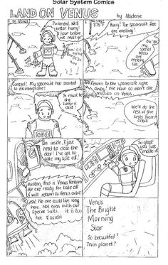 a comic strip with an image of two people in space and the text land on venus