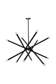 a black chandelier with eight lights hanging from it's center and four arms