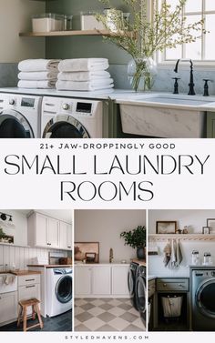 small laundry rooms with washer and dryer stacked on top of each other in the same room