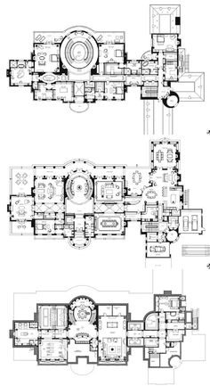 the floor plan for this mansion is shown in black and white, with several rooms on each side