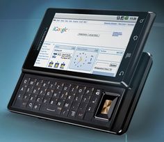 an image of a cell phone with the keyboard on it's back side and its screen open