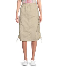 From Intro&#x2C; this skirt features:Poplin fabricationElasticized waist with drawstring frontUtility pockets Straight hemline with side adjustable bungee detail at side Pull-on construction Approx. 28.5" length Cotton/spandexMachine wash/tumble dry Imported. Spring Cotton Cargo Skirt With Drawstring, Cotton Cargo Skirt With Drawstring For Spring, Summer Utility Cargo Skirt With Drawstring, Spring Utility Cargo Skirt With Drawstring, Utility Skirt With Elastic Waistband, Utility Cargo Skirt With Elastic Waistband, Spring Utility Knee-length Cargo Skirt, Spring Utility Cargo Skirt Knee-length, Spring Nylon Cargo Skirt With Pockets