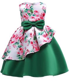 Little Girl’s Formal Floral Print Dress, Sizes 2T - 9 years (Green) Green Sleeveless Dress For Summer Dress-up, Sleeveless Green Princess Dress For Summer, Sleeveless Green Princess Dress For Spring, Summer Sleeveless Green Princess Dress, Green Sleeveless Dress For Dress-up Occasions, White Sleeveless Princess Dress For Garden Party, White Sleeveless Princess Dress For Holidays, Spring Sleeveless Princess Dress For Holiday, Fitted Princess Dress For Holiday In Spring