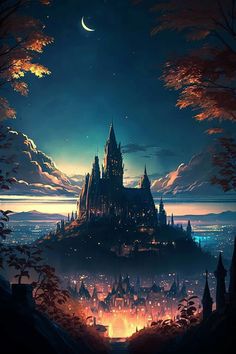 an image of a castle in the sky at night