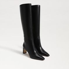 Level up your closet with a tall boot. Sylvia is a knockout silhouette complete with a sleek pointed toe and luxe leather upper. Just add slim pants or a sleek dress for an instantly polished look. Wide Calf Knee High Boots, Timeless Boots, Sleek Dress, Wide Calf, Mellow Yellow, Sunglasses Shop, Black Leather Boots, Polished Look, Sam Edelman