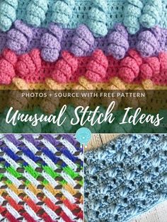 several photos with different colors and patterns on them, including the words unusual stitch ideas