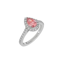 This Fancy Pink Pear Diamond Halo Engagement Ring is made with a fancy pink pear solitaire diamond set in a four-prong setting, surrounded by a halo of round diamonds all set on a pave band with round cut diamonds. ✦ 𝐒𝐭𝐨𝐧𝐞 𝐃𝐞𝐭𝐚𝐢𝐥𝐬✧ Focal Diamond Shape: Pear✧ Accent Diamond Shape: Round✧ Focal Stone Weight: 1.00 CT, 1.50 CT, 2.00 CT, 2.50 CT, 3.00 CT✧ Accent Diamond Weight: Approx. 0.10 CT to 0.20 CT (Carat weight varies based on chosen Focal Diamond)✧ Stone Type: Lab Grown Diamond ✧ Pear-shaped Pink Diamond Jewelry, Pink Teardrop Jewelry With Center Stone, Pink Teardrop Jewelry With Halo Setting, Pink Teardrop Halo Setting Ring, Pink Teardrop Anniversary Ring, Pink Teardrop Fine Jewelry Ring, Pink Pear-shaped Diamond Ring With Halo Setting, Pink Pear-shaped Halo Diamond Ring, Pear Shaped Pink Ring For Formal Occasions