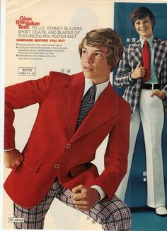 1970 Outfits, 1960s Fashion Mens, 70s Men, Blazer For Boys, Seventies Fashion, Red Suit