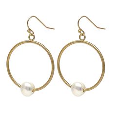 Pearl Gold Hoop Earrings, Drop Dangle Beach Bridal Wedding Jewelry, Dangly Fashion Earrings - Length: 1 3/4 inches - Width: 1 1/8 inches - Drop: 1 1/2 inches - Pearl: 6mm - Closure: Hook - Weight: 0.2oz - Hypo Allergenic - Nickel free and lead free - Shipped within 1 business day - Fast and Free Delivery ❉ Sterling Silver Earrings Collection: https://www.etsy.com/shop/SeaSprayJewelry?section_id=27401951 ❉ Earrings Collection: https://www.etsy.com/shop/SeaSprayJewelry?section_id=23595320 ❉ Bracel Wedding Circle Earrings In Metal, Nickel-free Metal Hoop Earrings For Wedding, Hoop Pearl Earrings, Hoop Frame, Minimal Earrings, Beach Bridal, Wedding Bridal Jewellery, Freshwater Pearls Earrings, Pearl Set