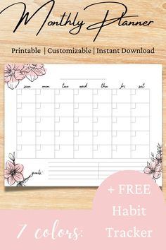 the free printable floral planner with pink flowers on it