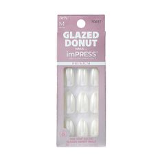 imPRESS is getting in on the obsession with all things glazed. Glazed donut nails are totally on trend, and these sweet beauties are shiny, delicate, and dare we say delicious! Now you can DIY your own glossy, icing-inspired mani in minutes! In the trendiest colors, finishes, and nail art designs, imPRESS are the nails social media influencers adore! PureFit Technology provides a seamless fit that looks and feels totally natural. Just press on & go! Glazed Donut Nails, Donut Nails, Kiss Products, Strawberry Donuts, Strawberry Glaze, Impress Nails, The Obsession, Glazed Donut, Medium Almond