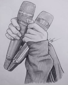 a drawing of a person holding two microphones in their hands, with one hand on the mic