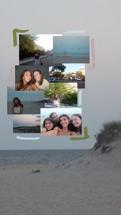 a collage of people are on the beach