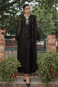 Pakistani Black Dress Black Dress Party Wear, Dress Party Wear, Organza Suits, Organza Shirt, Pakistani Designer Suits, Pakistani Salwar Kameez, Chiffon Collection, Embroidered Organza, Pakistani Outfits