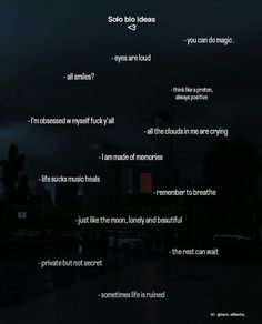 a poem written in the dark with an image of a city at night behind it