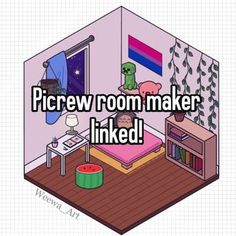 a cartoon room with the text, picrew room maker linked