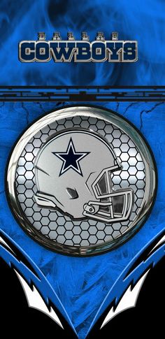 an image of a football helmet with the word cowboys on it in silver and blue