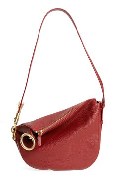 Gleaming ring and horse-shaped hardware anchors the sloping, asymmetric silhouette of a slouchy shoulder bag named for the label's iconic Equestrian Knight. Top zip closure Removable, adjustable shoulder strap Leather Made in Italy Designer Handbags Bag Names, Designer Handbags, Leather Shoulder Bag, Equestrian, Leather Straps, Burberry, Shoulder Strap, Nordstrom, Handbags