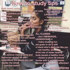 a woman sitting at a desk with her hand on her chin and the words how to study tips