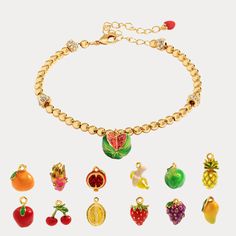 Fruit Enamel Bracelet Affordable Gift Ideas, Fruit Bracelet, Fruit Necklace, Star And Moon Necklace, Fruit Jewelry, 18k Gold Chain, Prom Jewelry, Dope Jewelry, Jewelry Fashion Trends