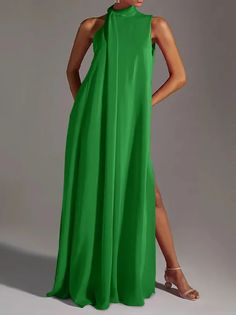 Elegance Unveiled: Sleeveless Round-Neck Maxi Dresses with Solid Color and Split-Side Detail Vacation Maxi Dress, Fuschia Dress, Maxi Dress Prom, Split Maxi Dress, Custom Size Dresses, Maxi Tank Dress, Maxi Dress Green, Daily Dress, Stretch Dress