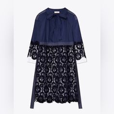 Tory Burch Adelaide Dress, Size L, New With Tags, Never Worn Elegant Navy Dress For Daywear, Formal Navy Dress For Spring, Navy Formal Dress For Spring, Elegant Navy Dress For Brunch, Navy Dress For Spring Brunch, Spring Formal Navy Dress, Elegant Navy Spring Dresses, Spring Navy Dress For Brunch, Chic Navy Dress For Spring