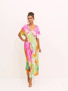 Season:Summer; Fabric:Polyester; Sleeve Length:Short Sleeve; Gender:Women's; Style:Elegant; Occasion:Date; Fit Type:Loose Fit; Dresses Type:A Line Dress; Pattern:Ombre; Design:Print; Neckline:V Neck; Brand:Shall We; Front page:FF; Listing Date:06/19/2024; Bust:null; Hips:null; Length:null; Shoulder Width:null; Waist:null; Fit US Size:null; Fit UK Size:null; Fit EU Size:null; Dress Length Type:Midi Dress; Print Type:Print Midi Dress Elegant, Ombre Print, Ombre Design, V Neck Midi Dress, Painted Clothes, Print Dresses, Dress Elegant, Types Of Dresses, Style Elegant