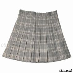 Olivia Mark - High-Waist Plaid Skirt with Pleated Hem and Striped Pattern - Perfect for Every Occasion Gray Plaid Skirt, High Waisted Plaid Skirt, Light Grey Skirt, Grey Plaid Skirt, Skirt With Pleats, Long Sleeve Chiffon Dress, Velvet Midi Skirt, High Waisted Pleated Skirt, Checkered Skirt