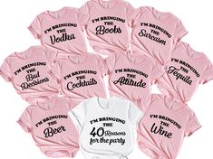 pink shirts with i'm bringing the vodka to my wedding party printed on them