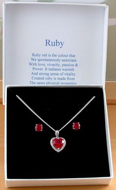 Sterling Silver Ruby Lab Created Heart Necklace & Earrings/Ruby Necklace/Gift/UK  | eBay Ruby Heart Necklace, Ruby Jewelry Necklaces, Pink Furniture, Ruby Earrings Studs, Sterling Silver Heart Pendant, Silver Heart Pendant