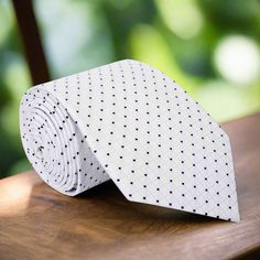 A White With Black Geometric Dots Pattern Silk Necktie Elegant White Neckwear For Business, Elegant Polka Dot Ties, Formal Polka Dot Standard Tie, Classic Polka Dot Ties For Business, Polka Dot Standard Tie For Business, Polka Dot Standard Tie For Formal Occasions, White Neckwear With Ties For Work, Classic White Neckwear For Business, Classic White Neckwear For Black Tie