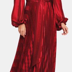 Sold Out Everywhere. Originally $980. Great Condition. Deep V Neck And Accordion Pattern On Shirt. Deep V Neck, Deep V, Lady In Red, Colorful Dresses, Maxi Dress, Satin, V Neck, Womens Dresses, Red