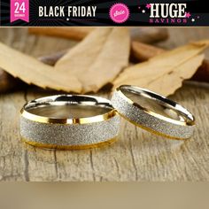 Gold handcrafted wedding band that has a bit of blink with a matte finish. You can engrave any name, special date, numbers or symbols that matter to you and yours! Feature -       Price for 2 rings , you can select same width of matching -Material: Titanium -Size: Any sizes (US/UK/EU/ASIA) -Color: Two Tone Colors ( I'm able to make other colors, please let me know what you like!) -Fitting: Comfort Fit -Width: Men 8mm / Women 5mm -Thickness: 1.0 - 1.3mm  -Hypoallergenic -Free Engraving Service: I Silver Stainless Steel Couple Rings For Wedding, Silver Wedding Rings With Brushed Finish, Silver Stainless Steel Wedding Ring, Silver Stainless Steel Wedding Jewelry, 2 Rings, Rings Set, Titanium Rings, Wedding Anniversary, Wedding Band