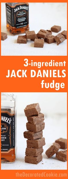 3 ingredient jack daniels fudge recipe with three different pictures and text overlays