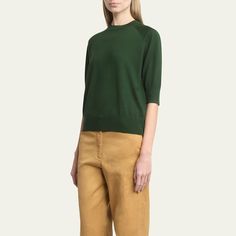 Dries Van Noten "Tuan" knit sweater Crew neckline Three-quarter sleeves Relaxed fit Pullover style Merino wool Unlined Imported Dries Van Noten, Wool Sweater, Pink Sweater, Quarter Sleeve, Three Quarter Sleeves, Wool Sweaters, Three Quarter, Black Sweaters, Pullover Styling