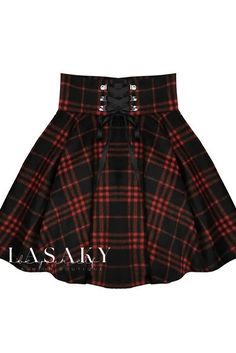 Lasaky - Chic High-Waisted A-Line Skirt in Classic Dark Plaid Grid Skirt, Gothic Skirt, Red Plaid Skirt, Rok Mini, Goth Outfit, Plaid Wool Skirt, Plaid Mini Skirt, Plaid Skirt, Red And Black Plaid