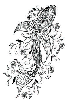 Malvorlage: Koi | Painting template: koi Doodle Art Flowers, Koi Art, Love Coloring Pages, Zentangle Designs