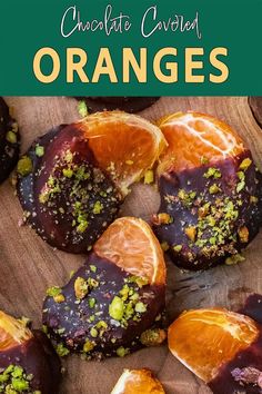 Chocolate covered oranges with a text overlay title. Slow Cooker Chocolate Cake, Healthy Crisps, Chocolate Dip, Chocolate And Orange, Christmas Treats For Gifts, Chocolate Dipped Fruit, Chocolate Work, Chocolate Covered Marshmallows, Winter Treats