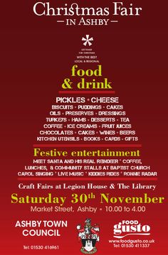 the christmas fair poster for food and drink festival in ashbury, on saturday 30th