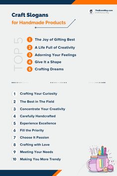 Craft Slogans and Taglines are a vital part of marketing and AdvertisingIts Strategy about your Craft business and its Product you want to promote. Handmade Slogan Ideas, Business Slogans Ideas, Tagline Ideas, Catchy Taglines, Art Slogans, Business Goal, Advertising Slogans, Marketing Slogans, Handmade Quotes