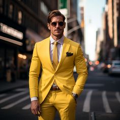 Yellow Men's Suit 2 Piece Set Blazers Pants Classic Business Gentleman Groom Wedding Formal Occasion on Storenvy Summer Groom Suit With Suit Collar, Classic Summer Sets For Groom, Fitted Yellow Suit For Wedding, Summer Suits For Grooms, Fitted Yellow Wedding Suits, Yellow Fitted Wedding Suits, Formal Yellow Suits With Notch Lapel, Yellow Fitted Suit For Formal Occasions, Yellow Notch Lapel Suit For Formal Occasions